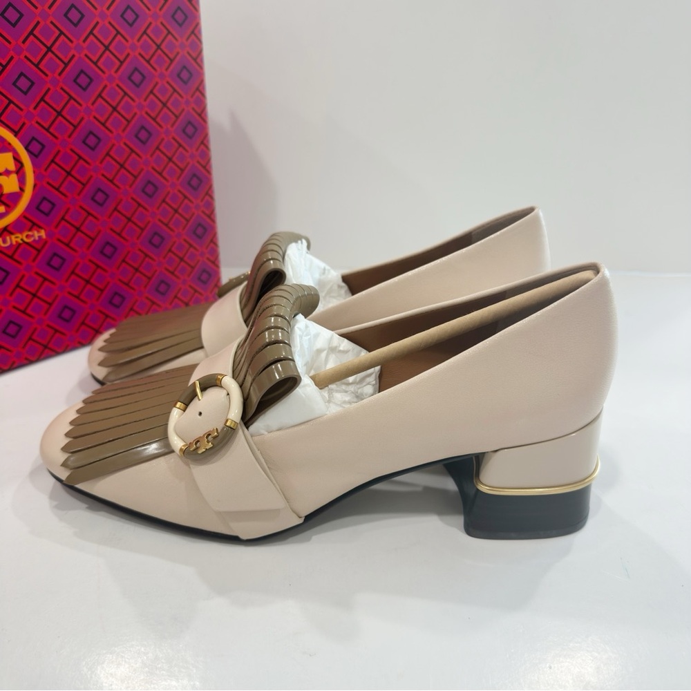 Tory Burch Womens Multi-Logo Kiltie Heeled Loafers Shoes - Picture 6 of 15